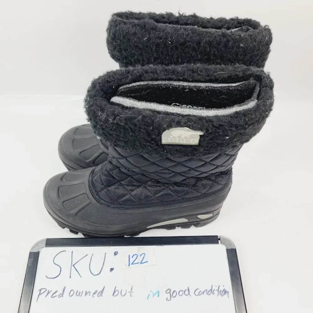 Sorel Girl's Black Powder Storm NY1632-011 Fur Mid-Calf Winter Boot Size‎ 4